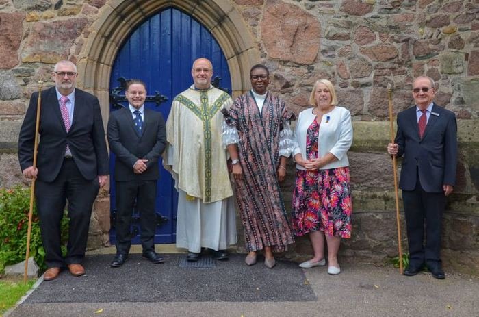 Bible readers with the Vicar and Churchwardens: Jack Palmer; Cllr Ashiedu Joel; Cllr Brenda Seaton CC.