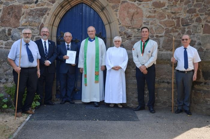 Left to right – Dave Lewis, Churchwarden; Darren Gartside, RBL Branch Vice Chairman; Cllr Andy Dent, RBL Branch Chairman; Rev Tim Day, Vicar and RBL Branch Chaplain 2014-2022; Sheila Langley, Lay Minister; Richard Warrington, RBL Branch Treasurer / Joint Group Scout Leader, 78th Leicester Thurmaston Scouts; John Tebbutt, Churchwarden.